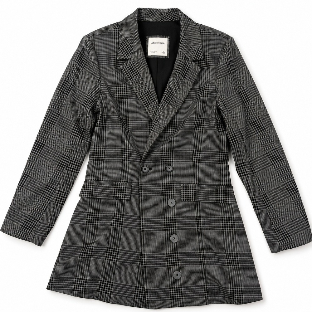 Abercrombie & Fitch Plaid Blazer Dress Womens Small Grey Double Breasted Pockets